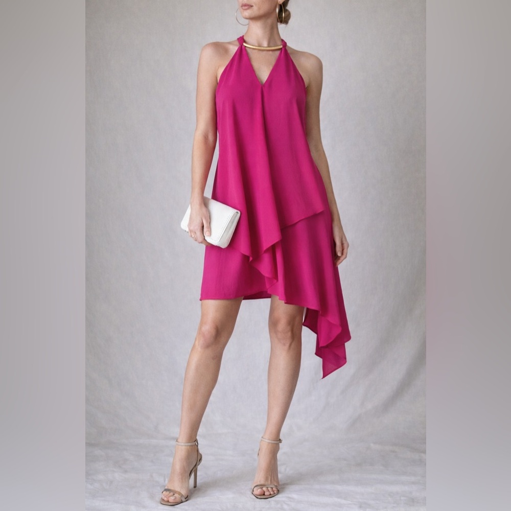 Kensie Snake Chain Pink Asymmetrical Party Dress - Picture 13 of 16